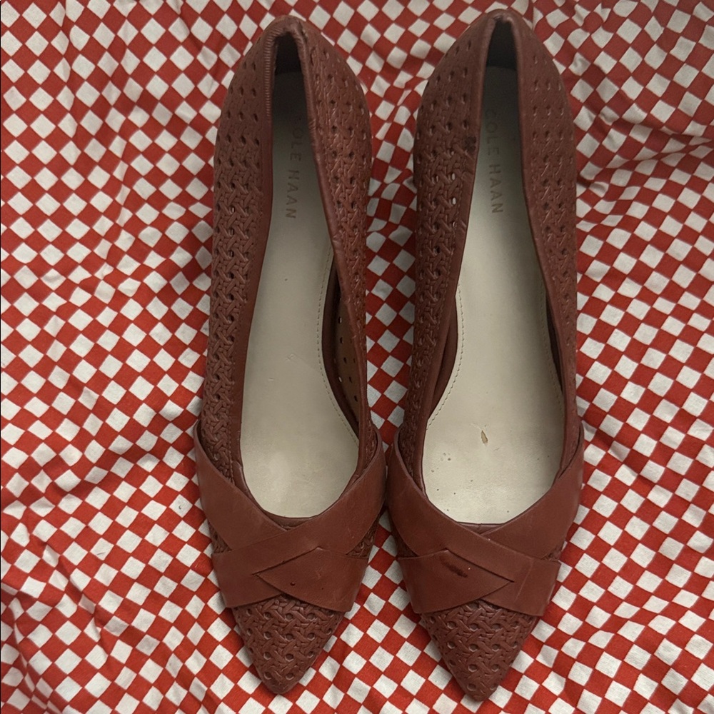 Cole Haan Women's Woven Pointed-Toe Flats in Rust Brown